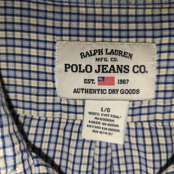 Vintage Polo Jeans Co Ralph Lauren Shirt Men L Short Sleeve Plaid Button Up - Picture 4 of 7